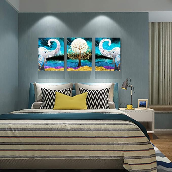Canvas Wall Art for Living Room ,farmhouse bathroom Wall decor blue abstract Animal landscape painting,modern family kitchen Bedroom Decoration elephant Canvas art pictures Artwork for home walls