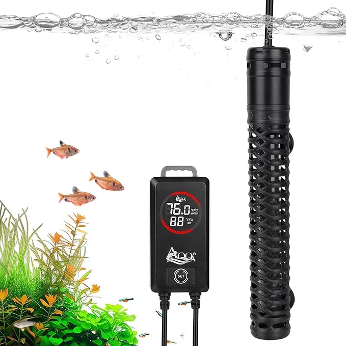 AQQA Aquarium Heater,Submersible Fish Tank Heater 59-93°F/15-34°C External Controller,Rapid Heating,Ultra-high Temperature Protection,Automatic Power-Off When Leaving Water (800W for 135-172 Gallon)