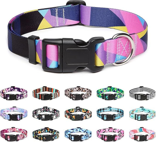 Mercano Adjustable Dog Collar - Special Design Patterns, Soft Nylon Comfortable Sturdy Pet Collar for Small Medium Large Dogs (L, Geometry Purple)