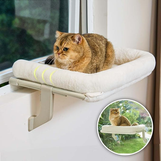 Cat Window Perch, Adjustable Cat Hammock for Large Cats, Mounts on Window Sills, Bedside, or Glass, Easy Installation and Removal, Washable Cushion Cover (20.5" W×15.7" L)