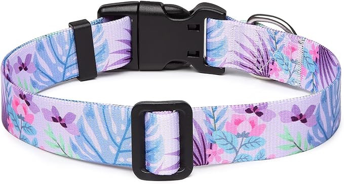 Mercano Adjustable Dog Collar - Special Design Patterns, Soft Nylon Comfortable Durable Pet Collar for Small Medium Large Dogs (L, Floral Purple)