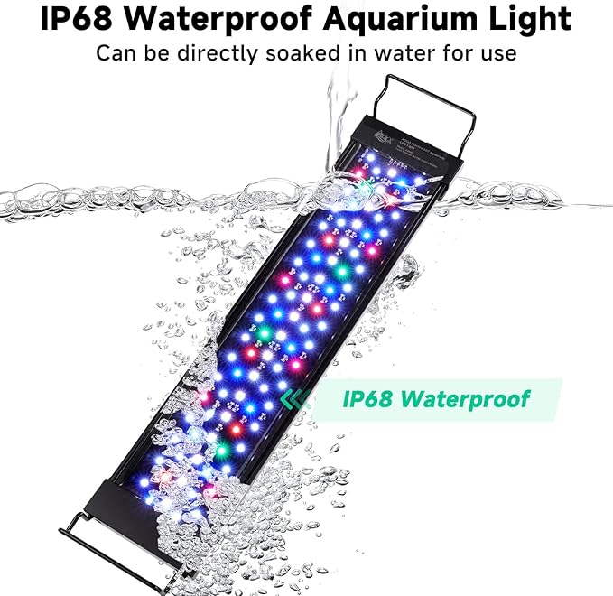 AQQA LED Aquarium Light, 24/7 Mode IP68 Waterproof Extendable Bracket Fish Tank Light, DIY Mode Full Spectrum Aquarium Plant Light, Adjustable Timer/Brightness Memory Function for 40-48 Inch Fish Tank