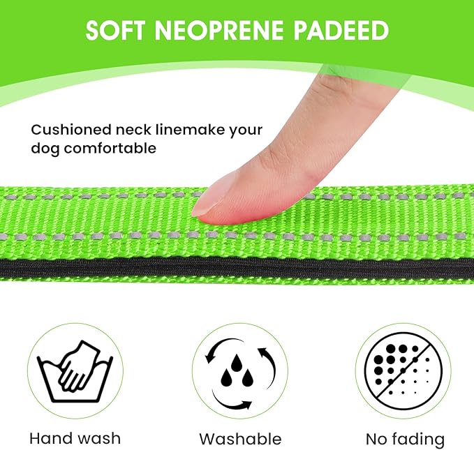 Reflective Dog Collar Padded with Soft Neoprene Breathable Quick Release Basic Dog Collars for Large Dogs Green Boy Girl