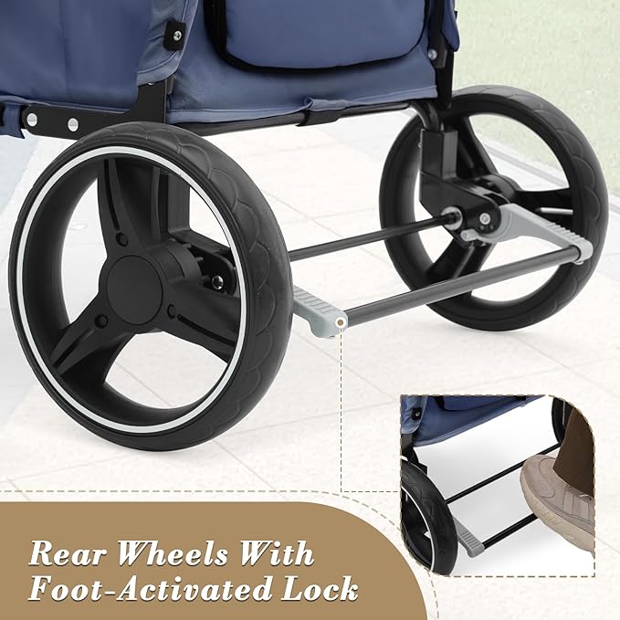 Athena Collection 3 Wheels Pet Stroller Fabric Dog Cart Dog Stroller for Large Dogs 55 Lbs Pet Stroller with Mesh Windows, Zipper Back Pocket, Safety Tether, Angle Adjustable Handlebar, Navy Blue