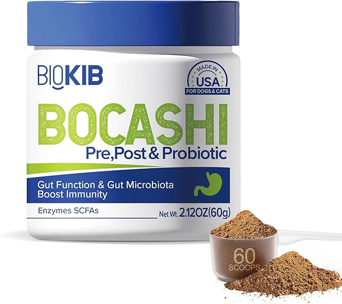 BOCASHI Probiotics for Dogs & Cats, Pet Fermented Nutritional Powder - for Digestive Health, Gut Support, Diarrhea & Constipation, Immune Booster - Natural, Made in USA - 60 Scoops