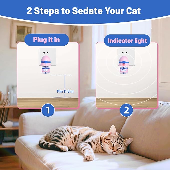 Cat Calming Diffuser, Cat Calming Pheromone Diffuser, Safe Cat Anxiety Relief, Lasts 60 Days, Reduce Stress, Cat Pheromone Diffuser (2Diffusers+2Refills), Calming Cat Pheromone Diffuser