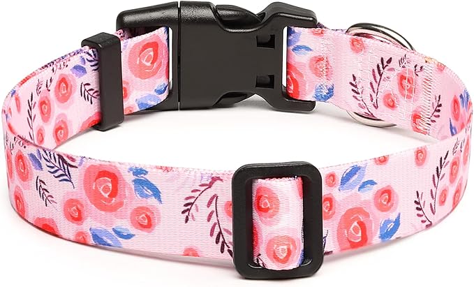 Mercano Adjustable Dog Collar - Special Design Patterns, Soft Nylon Comfortable Durable Pet Collar for Small Medium Large Dogs (M, Rose)