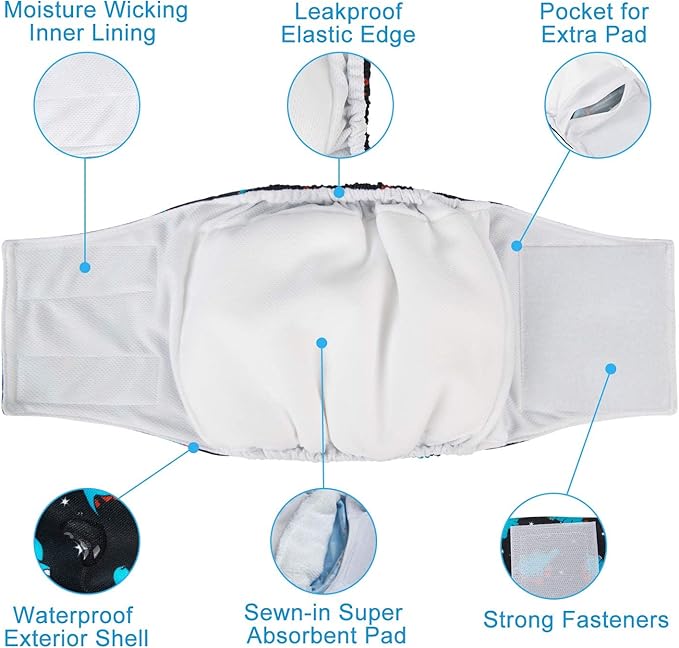 CuteBone Dog Belly Bands for Male Dogs Wraps Washable Doggie Diapers DM06XS
