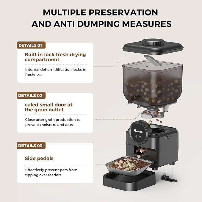 Automatic 6L Cat and Dog Feeder - Pet Feeder with WiFi and Smart Control via App - for Cats and Small Dogs, Auto Timed Food, Stainless Steel Bowl, Dual Powered, 12-Day Battery Life After Power Off