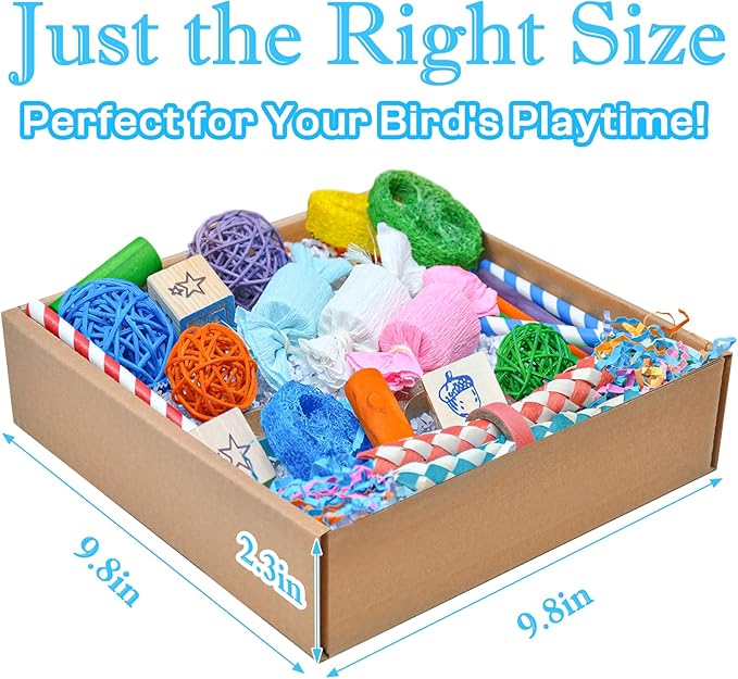 Colorful Bird Foraging & Shredding Toys Box – Safe Bird Toys for Parakeets, Cockatiels, Conures & Small Birds, Perfect for Spring and Summer