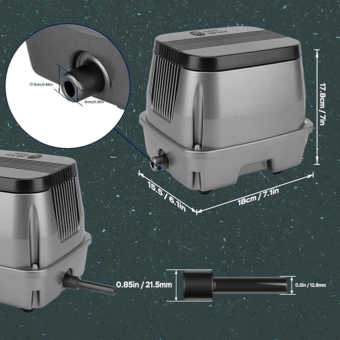 AquaMiracle All-in-1 Koi Pond Aeration Kit Pond Air Pump with Self-Sinking Airline Rubber Air Diffuser, Air Flow Control Pond Aerator for Outdoor Pond 5,000-10,000 Gallons