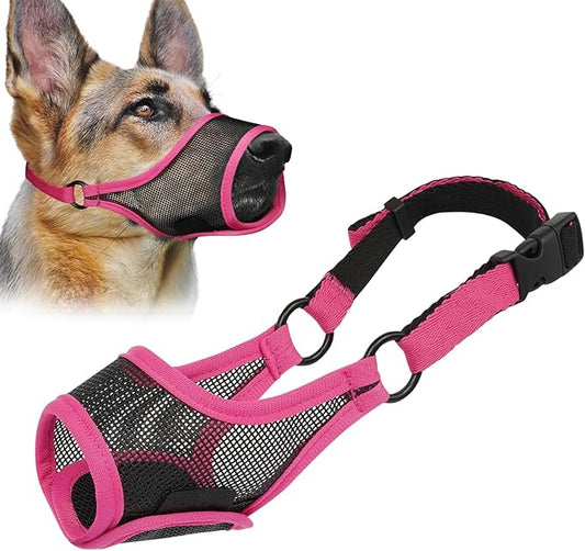 LUCKYPAW Dog Muzzle, Mesh Muzzle for Large Medium Small Dogs, Soft Mouth Guard for Biting Chewing, Breathable Mouth Guard with Adjustable Strap for Training(Hot Pink, S(Snout:7.75"-8.75"))
