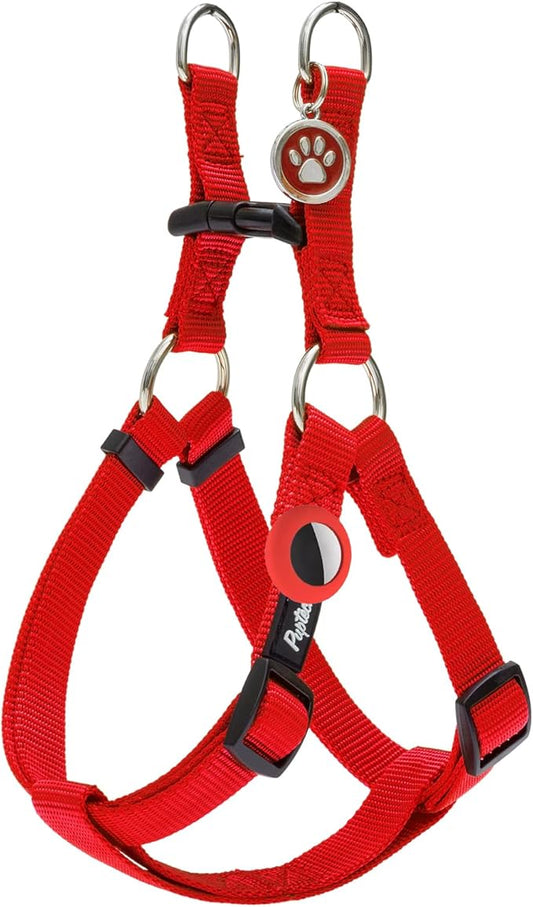 PUPTECK No Pull Dog Harness Soft Adjustable Basic Nylon Step in Puppy Vest Outdoor Walking with ID Tag and A-ir Tag Case, Red, L