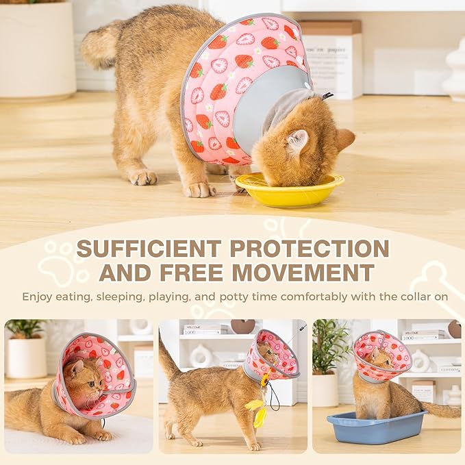Avont Cat Cone Collar Soft to Stop Licking, Adjustable Foldable Lightweight Kitten Recovery Collar After Surgery for Small Dogs, Elizabeth Cone of Shame Alternative -Strawberry(S)