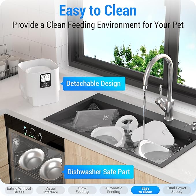 Automatic Cat Feeder with Slow Feed for 2 Cats: Timed Automatic Dog Feeder with Information Visualization Interface, Cat Food Dispenser for Multiple Pets, Detachable for Easy Cleaning-29 Cup