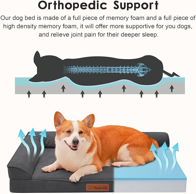 Chew Proof Dog Bed, 3" Memory Foam Dog Bed for Medium and Large Dogs, Removable and Washable Microsuede Cover, Waterproof Liner, Nonskid Bottom, 41x27 Inches XL Dark Grey