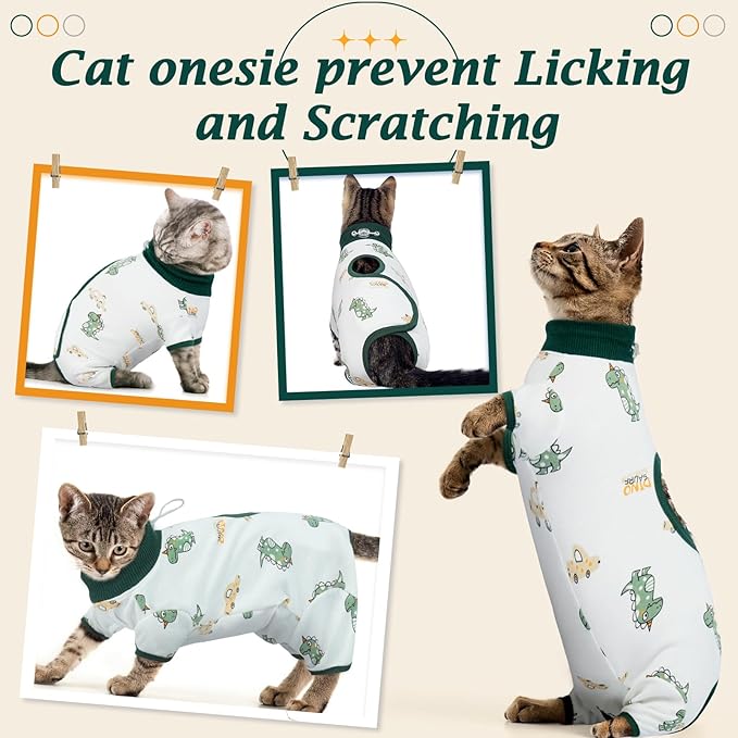 DENTRUN Cat Surgery Recovery Suit Female Male Soft Onesie, Kitten Surgical Collar Cone Alternative Shirt, Abdominal Wounds Anti-Licking Pajama for Small Pets Spay, Cat Body Suit Post Surgery