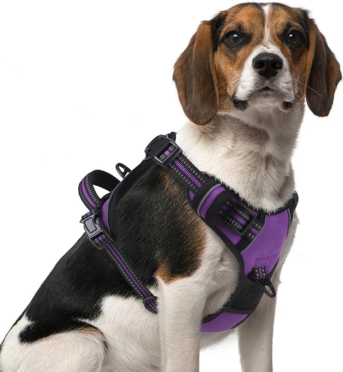 PUPTECK No Pull Dog Harness Medium Sized, Adjustable Reflective Dog Harness with Handle Easy Control, Comfortable Soft Padded Pet Vest Harness for Medium Dogs, Solid Purple M