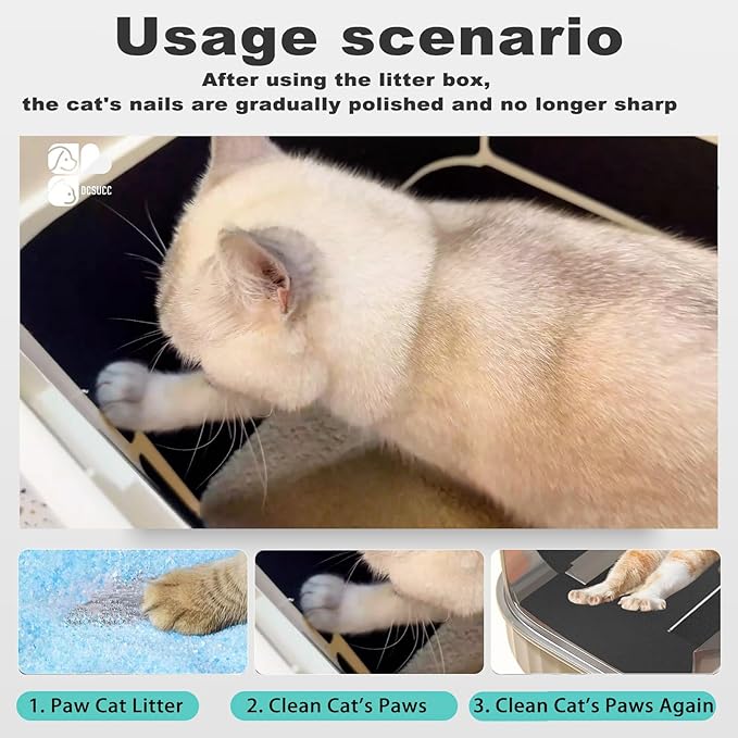 Cat Nail File Scratching Strips - 6 Pcs Cat Scratcher Liner for Litter Box, 3 Pairs Peel Stick Cat Strips in Different Sizes - Recommended for Litter Box Use (Black)