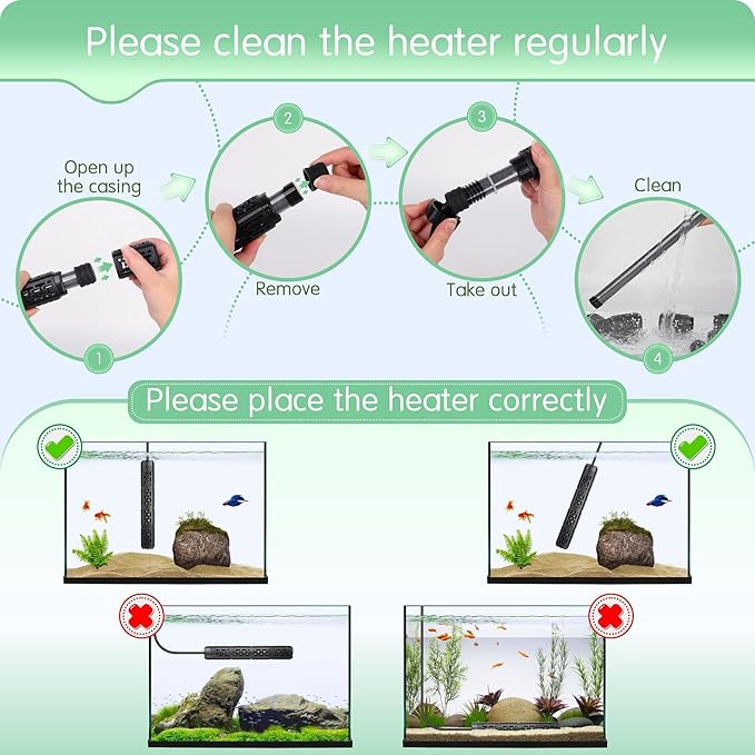 AQQA Fish Tank Heater,Aquarium Heater 50W 150W 250W 400W 500W 800W for 3-220 Gal,Set Temperature 59℉-93℉ Temperature Accuracy,Out of Water or High Temperature Automatic Power Off (250W to 30-50 gal)