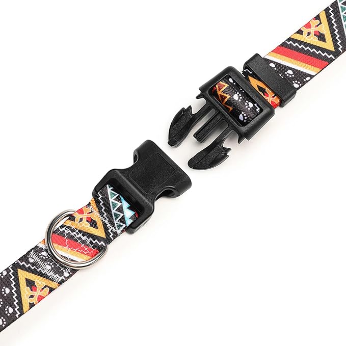 Mercano Adjustable Dog Collar - Special Design Patterns, Soft Nylon Comfortable Durable Pet Collar for Small Medium Large Dogs (M, Ethnic Gold)