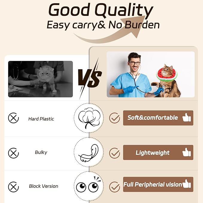 Cat Cone Collar Soft, Adjustable Cat Recovery Collars Kitten Cones to Stop Licking, Cute Donut E Collar After Surgery, Wound Healing Elizabethan Collar for Kittens (Watermelon, Medium)