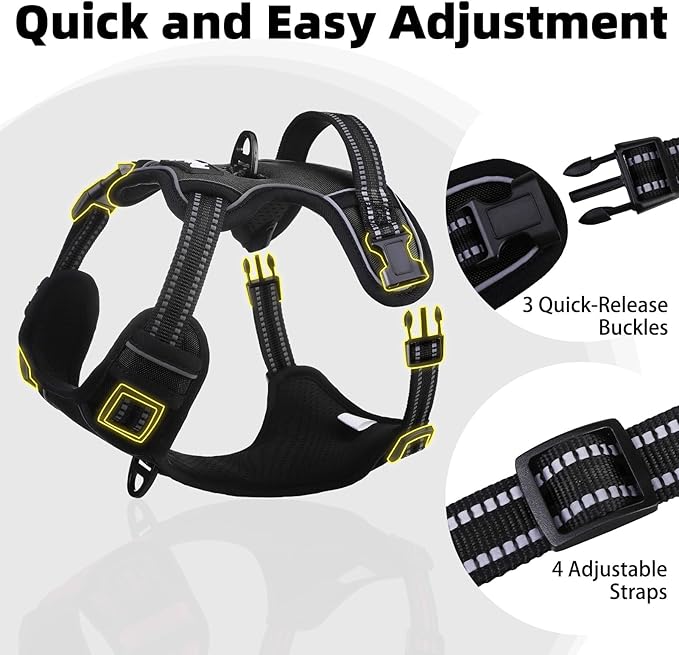 PUPTECK No Pull Dog Harness Medium Sized, Adjustable Reflective Dog Harness with Handle Easy Control, Comfortable Soft Padded Pet Vest Harness for Medium Dogs, Black M