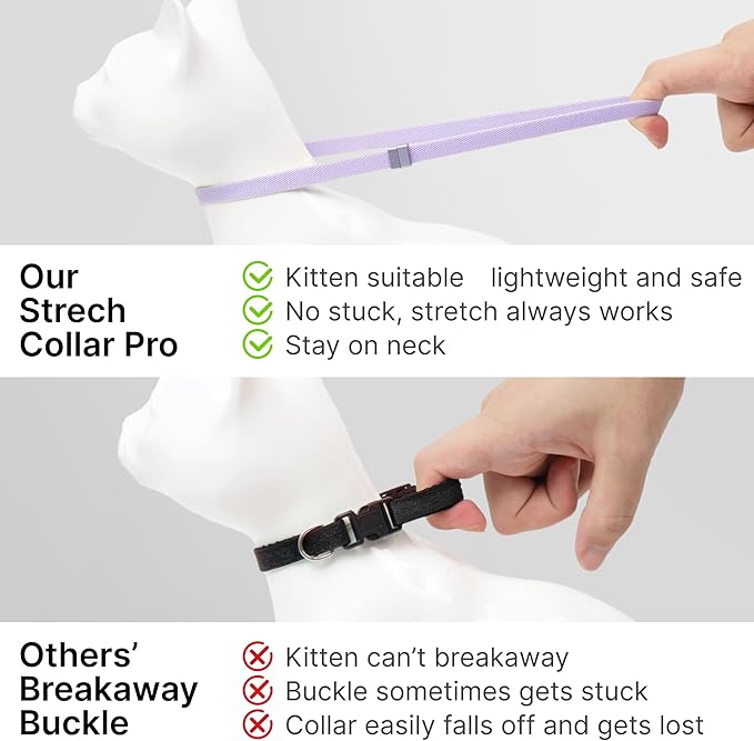 Safety Cat Collar Pro, Lightweight Elastic Release Non Breakaway Cat Collar Adjustable with Snap Fastener for Kitten All Small Large Cats, US IDA Gold Award (Monet Purple, M 7.9-15.7")