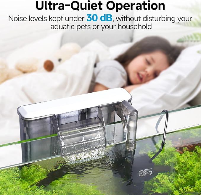 AQQA Quiet 20-30 Gallon Fish Tank Filters - Auto Start Hang on Back Aquarium Filter, 6W/ 8W Adjustable Flow, Deodorization Decontamination Filter System AQ168 (6W 158GPH)
