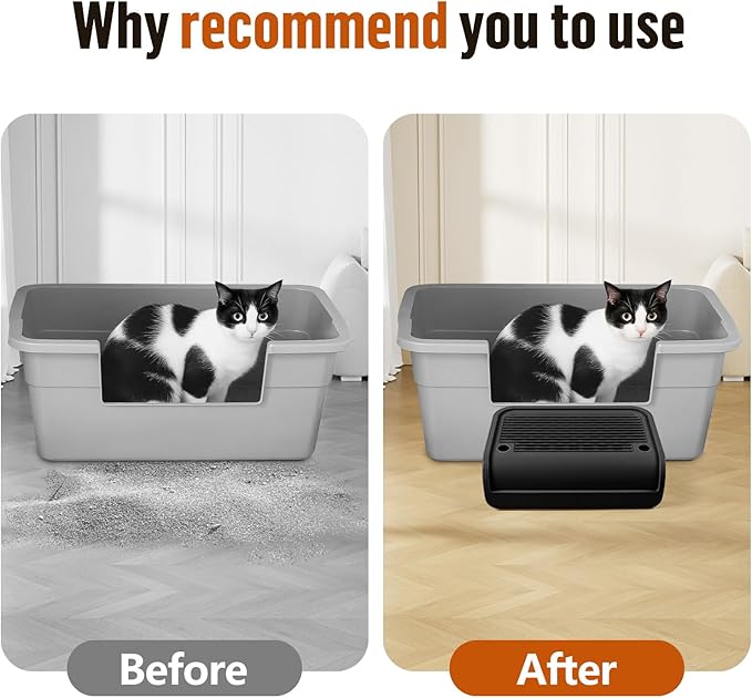 Cat Litter Box Step, Cat Litter Box Ramp Mat with Filter Function for Self-Cleaning Cat Litter Box, Easy to Clean, Cat Pedal Step Stool Ideal for Kitten & Elderly Cats (Black)