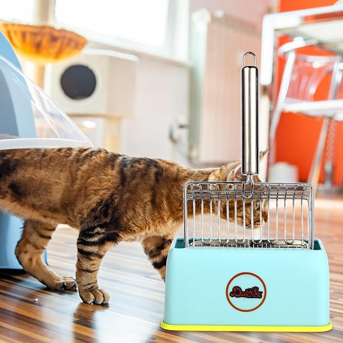 Cat Litter Scoop, Metal Scooper, Deep Shovel, Ergonomic Handle, Kitten Poop Sifting, Durable, Heavy Duty Speed Sifter, for Litter Box （Silvery-Gray）