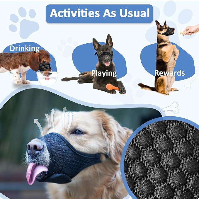 LUCKYPAW Soft Muzzle for Small Medium Sized Dogs, Dog Muzzle to Prevent Biting Chewing, Adjustable Breathable Mouth Guard for Grooming Walking Training(Black, S)