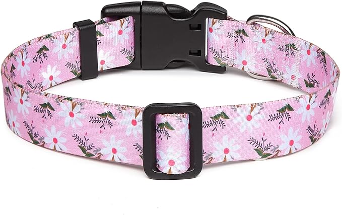 Mercano Adjustable Dog Collar - Special Design Patterns, Soft Nylon Comfortable Durable Pet Collar for Small Medium Large Dogs (M, Pink White Flower)
