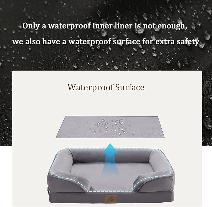 Bedfolks Orthopedic Dog Bed, Waterproof Dog Sofa Bed for Large Dogs, Egg Foam Pet Couch Bed with Removable Washable Cover and Nonslip Bottom, Dark Grey