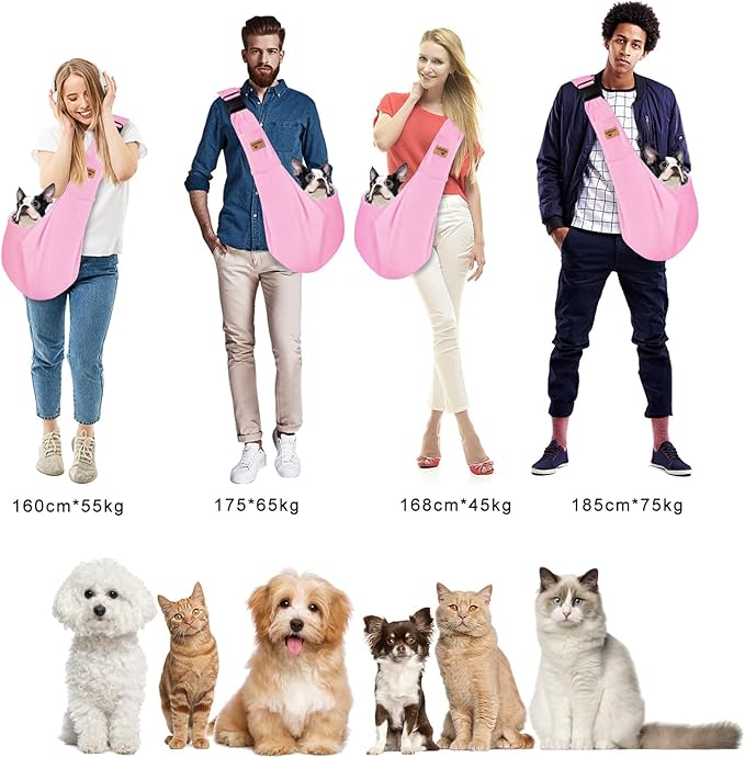 CUBY Dog and Cat Sling Carrier, Hands Free Reversible Pet Papoose Bag, Soft Pouch Adjustable, Suitable for Puppy Cats for Outdoor Travel (Pink, M-Adjustable Strap)