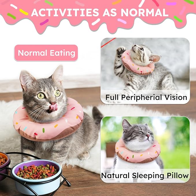 Cat Cone Collar Soft, Waterproof Cat Recovery Collars Spay Cones to Stop Licking Cute Donut E Collar After Surgery Anti-Lick Wound Healing Safety Elizabethan Collar for Kittens (Donut Pink, Large)
