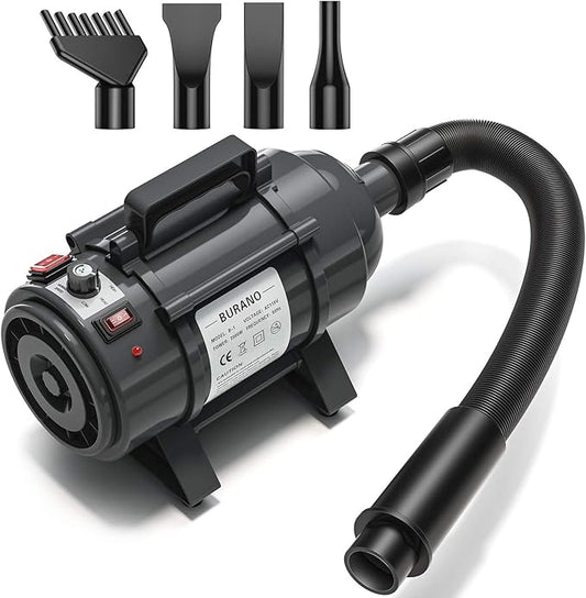 Burano Dog Dryer, High Velocity Pet Hair Dryer, 4.3HP Stepless Adjustable Speed Dog Hair Force Dryer, Powerful Pet Blower with Heater