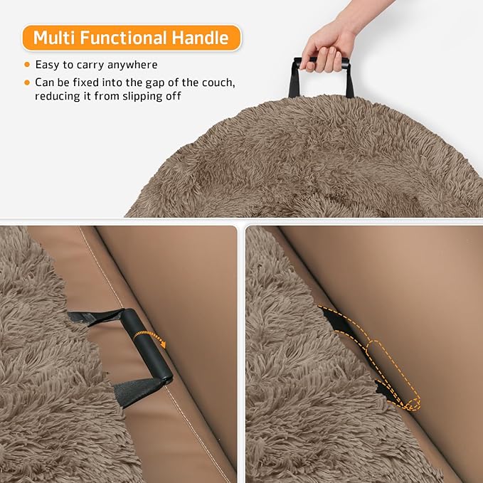 Calming Dog Bed Fluffy Plush Dog Mat for Furniture Protector with Removable Washable Cover for Large Medium Small Dogs and Cats (Medium(41x37x6), Camel)