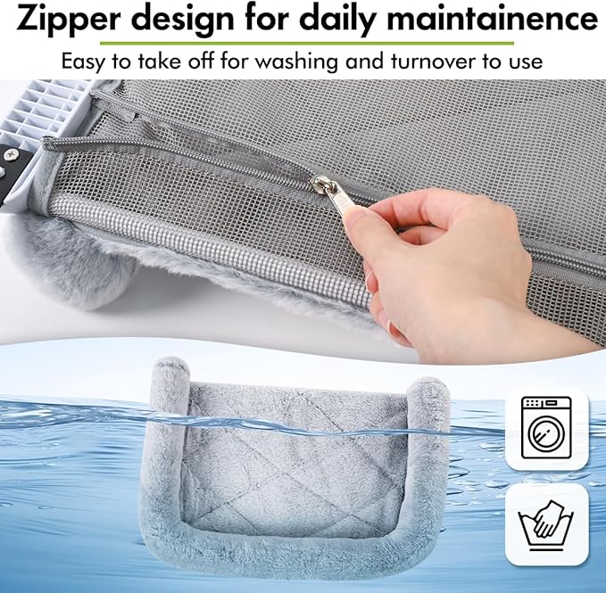 Cat Window Sill Perch with Large Bolster, Easy to Adjust & Assemble Cat Window Seat for Windowsill & Bedside, Pet Hammock Bed for Large Cats and Kittens (Grey, M)