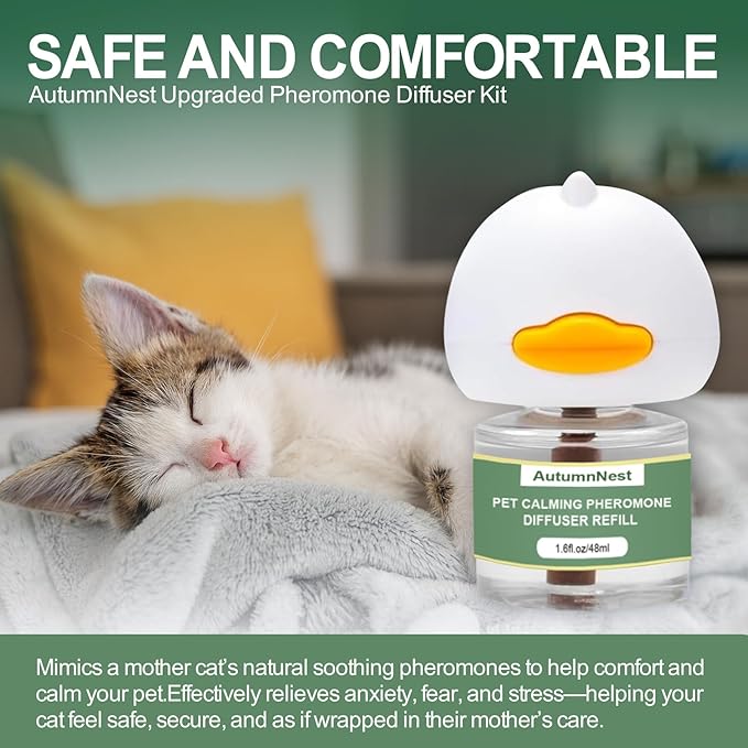 Cat Calming Pheromone Diffuser Set, Pet Calming Plug-in Kit (2 Diffusers + 4 Refills), Reduces Cat Stress, Aggression, Fighting, Marking, Meowing, Travel, Vet Visit Anxiety, 120 Days, Non-Toxic, Safe