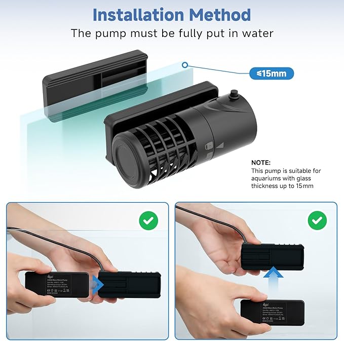 AQQA Aquarium Wave Maker Magnetic Adjustable Cross Flow Pump with Controller DC Gyre Wavemaker 1059 GPH Water Circulation Pump Powerhead for Freshwater & Marine Reef Fish Tank 15-70 Gallon (15W)