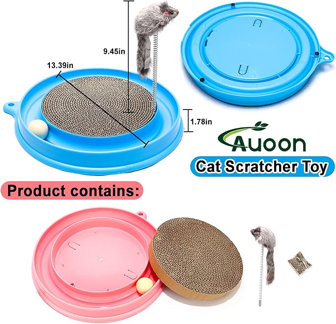 AUOON Cat Scratcher Toy - Cat Scratch Pad with Cat Toy Ball Track and Plush Mouse Toy for Indoor Cats and Kittens (Gray)