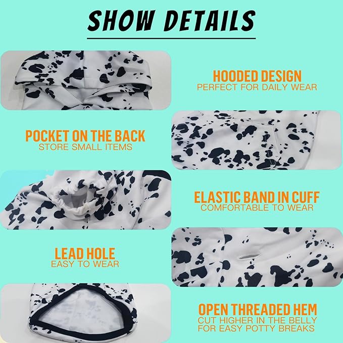 Dalmatian Hoodie, Cute Halloween Cosplay Winter Costume With Pocket, Dalmatians Print Clothes for Medium Large Dogs