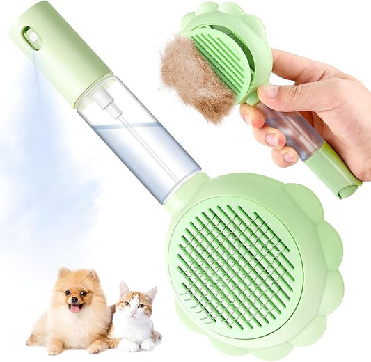 Cat Hair Brush for Shedding, 3-in-1 Pet Spray Hair Removal Comb with Visual Spray & Release Button, Waterproof Dog Grooming Brush for Furry Pet
