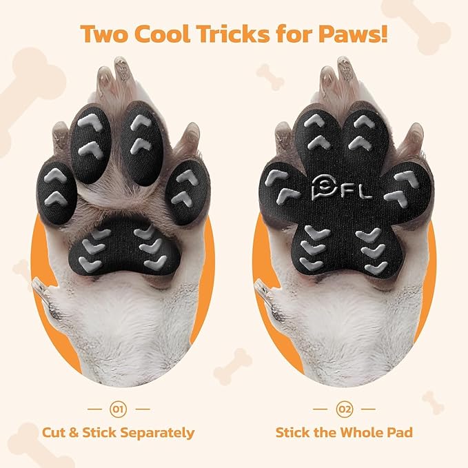 Anti Slip Dog Paw Protector Pads for Senior Dogs, Paw Pads for Dogs Traction, Disposable Self Adhesive Paw Grips for Old Dog on Slippery Hardwood Floor, Black 12 Sets (48pcs) S(4-10lbs)