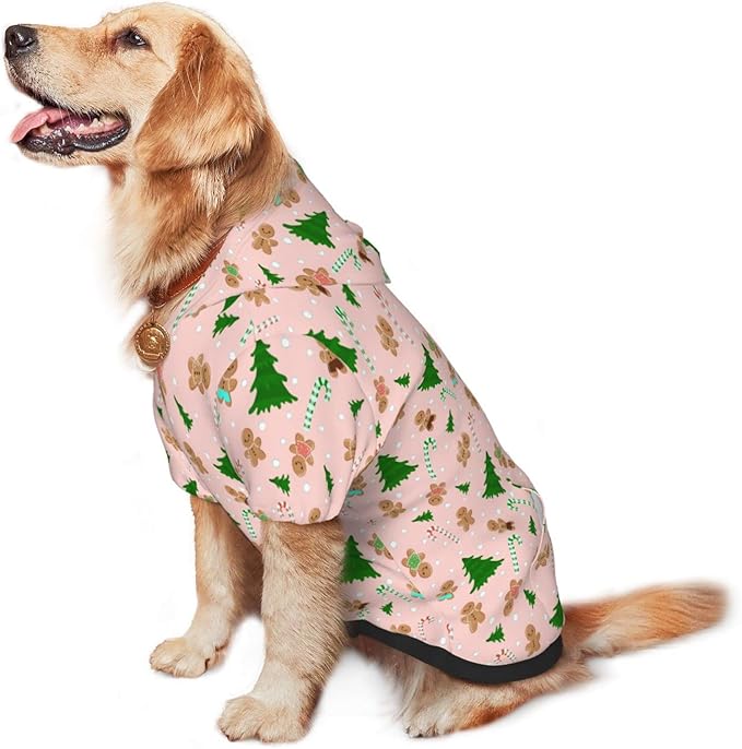 Christmas Gingerbread Men Hoodie,Christmas Cosplay Dog Clothes with Pocket and Hat Winter Clothes Sweaters XXX-Large