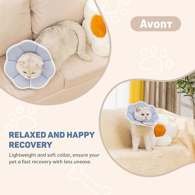 Avont Soft Cat Recovery Cone Collar, Adjustable Lightweight Kitten E-Collar for Small Dogs, Comfortable Neck Donut Stop Licking Scratching After Surgery -Grey(S)