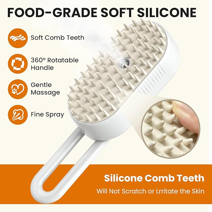 Cat Steam Brush for Shedding, Pet Steam Brush for Cats and Dog, 4 in 1 Rechargeable Cat Hair Brush, Spray Anti-Static, Massage, Cleaning, Shedding & Combing All In One, for Long & Short Haired Pets!