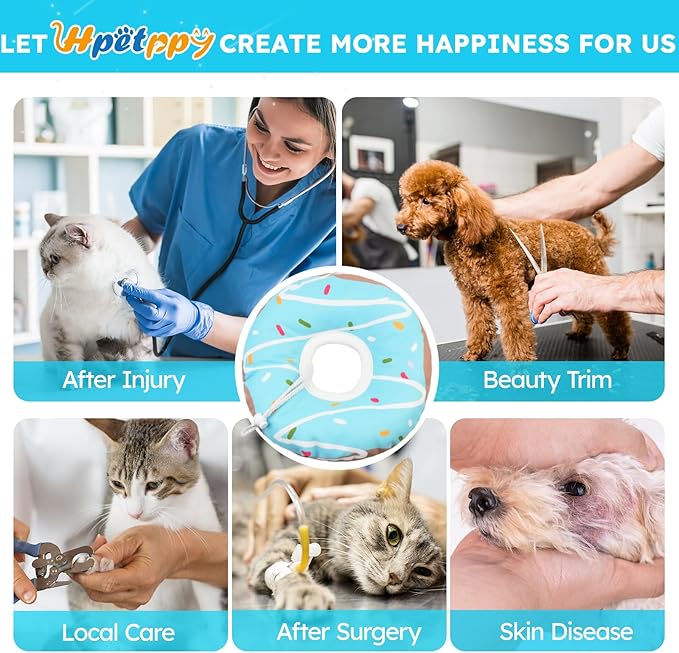 Cat Cone Collar Soft, Waterproof Cat Recovery Collars Spay Cones to Stop Licking Cute Donut E Collar After Surgery Anti-Lick Wound Healing Safety Elizabethan Collar for Kittens (Donut Blue, Small)