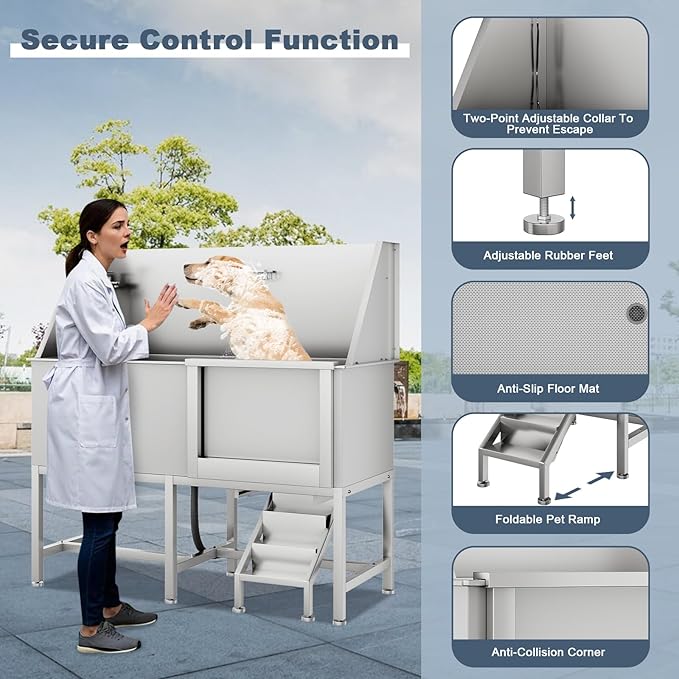 CuisinSmart 62" Dog Bathtub for Large Dogs, Professional Dog Washing Station with Dog Wash Attachment, Dog Bath Pool for Outdoor, Indoor Shower and Grooming (62" Right Door)